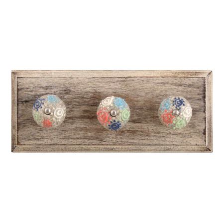 Mixed Circular Crackle Ceramic Wooden Hook